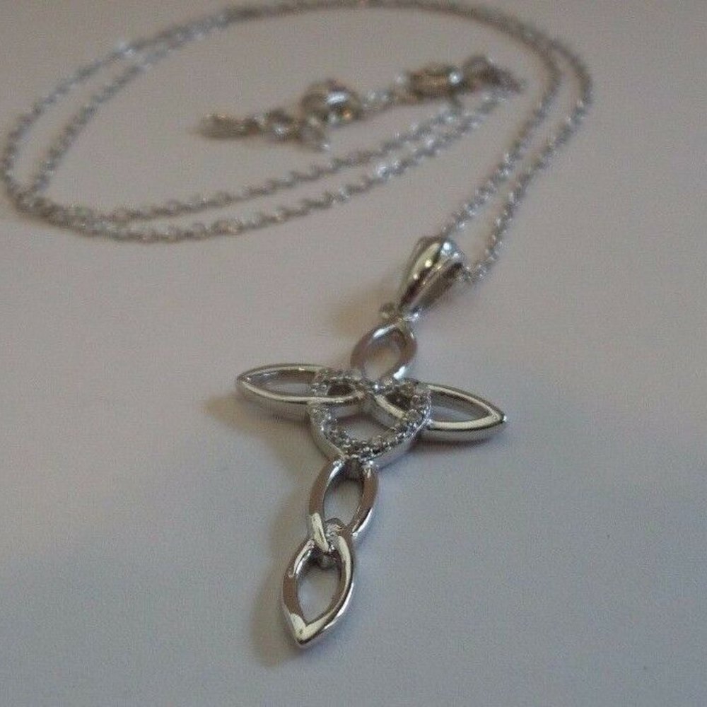 18k White Gold Over Sterling Silver Cross Necklace
